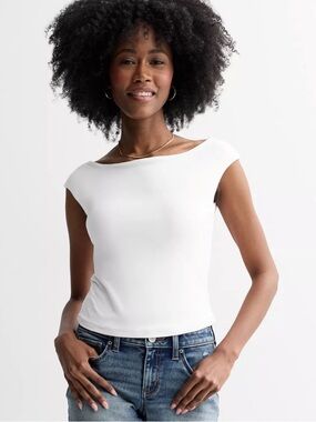 A New Day White Contour Boatneck Tank Top